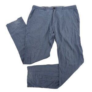 Springfield Mens Blue Linen‎ Blend Drawstring Chino Pants Straight Leg Casual L
